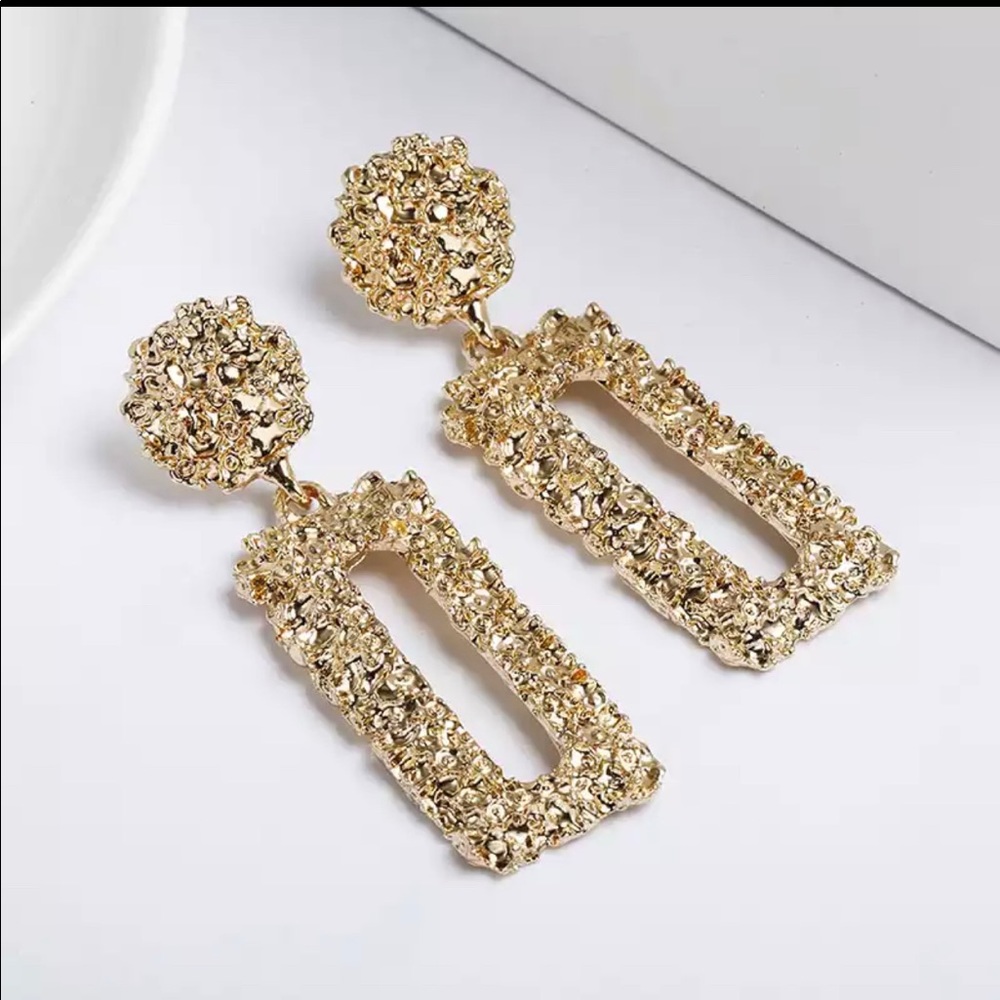 Gold Textured Statement Drop Earrings